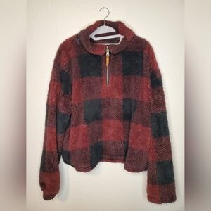 T/S Plaid Fleece Quarter-Zip Pullover Size L